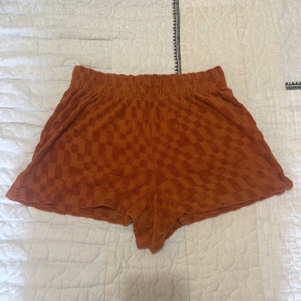 Billabong Terry Cloth Shorts Burnt Orange Checkered Summer Beach Small